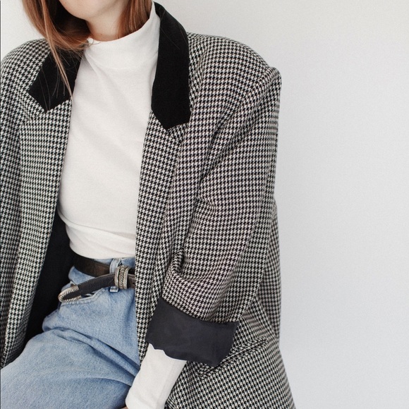 Vintage Lord & Taylor Wool Oversized Houndstooth Velvet Blazer Womens Size 6 - Picture 10 of 10